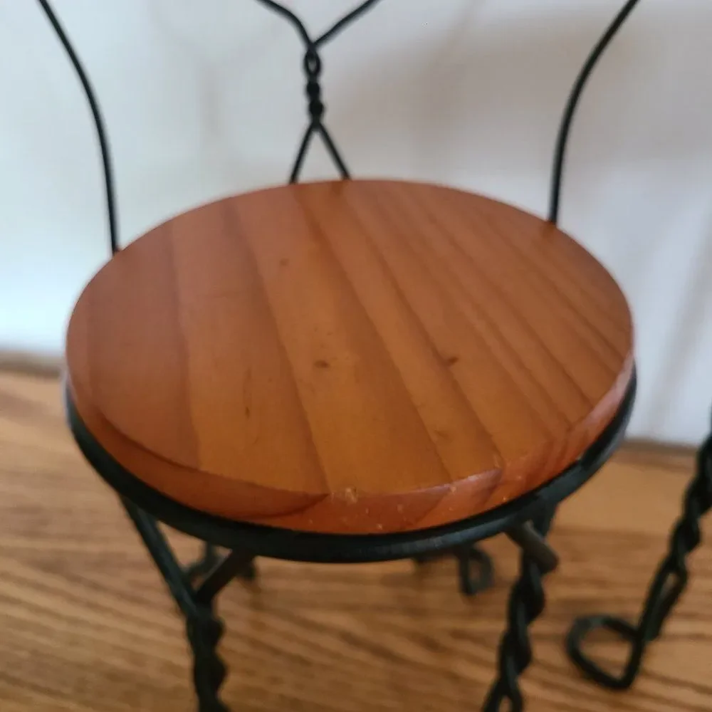 VTG Doll Furniture Wood & Twisted Metal Ice Cream Parlor Bistro Chair and Table